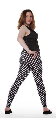 Tasty Tiger spandex leggings in black and white polka dot